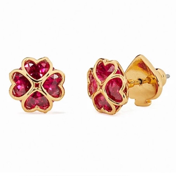 KATE SPADE • Something Sparkly Ruby Red Crystal Clover Earrings - Picture 3 of 7